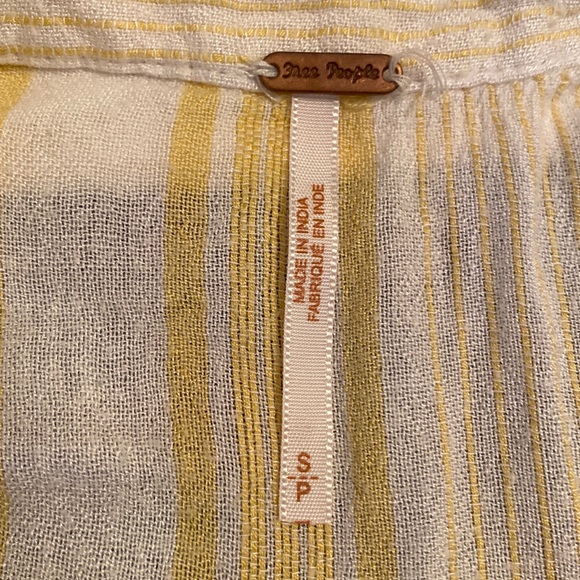 Free People Yellow and White Striped Cinched Shoulder Collared Button Down Top - Picture 6 of 9